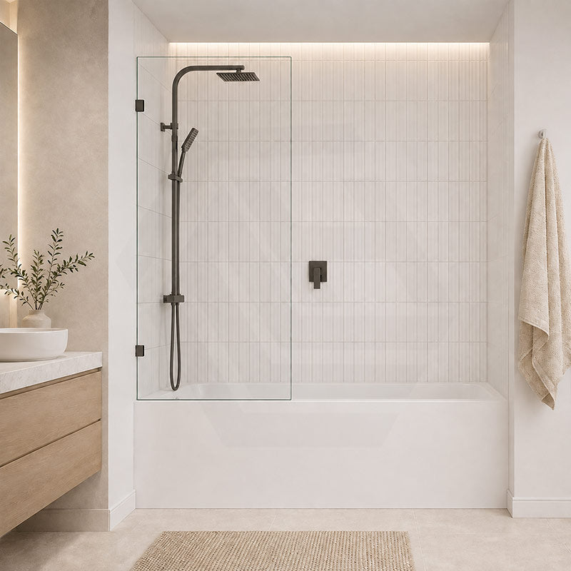 Fienza Rectangular Fixed Frameless Bathtub Screen 10mm Glass 700/800/900x1500mm - Variant Colour Fittings