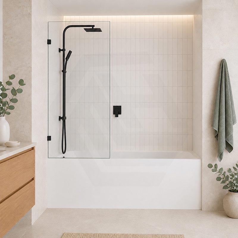 Fienza Rectangular Fixed Frameless Bathtub Screen 10mm Glass 700/800/900x1500mm - Variant Colour Fittings