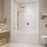 Fienza Rectangular Fixed Frameless Bathtub Screen 10mm Glass 700/800/900x1500mm - Variant Colour Fittings