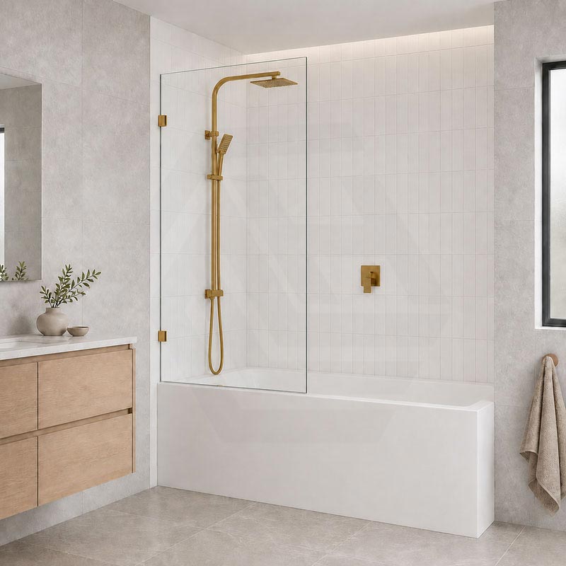Fienza Rectangular Fixed Frameless Bathtub Screen 10mm Glass 700/800/900x1500mm - Variant Colour Fittings