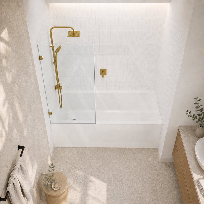 Fienza Rectangular Fixed Frameless Bathtub Screen 10mm Glass 700/800/900x1500mm - Variant Colour Fittings