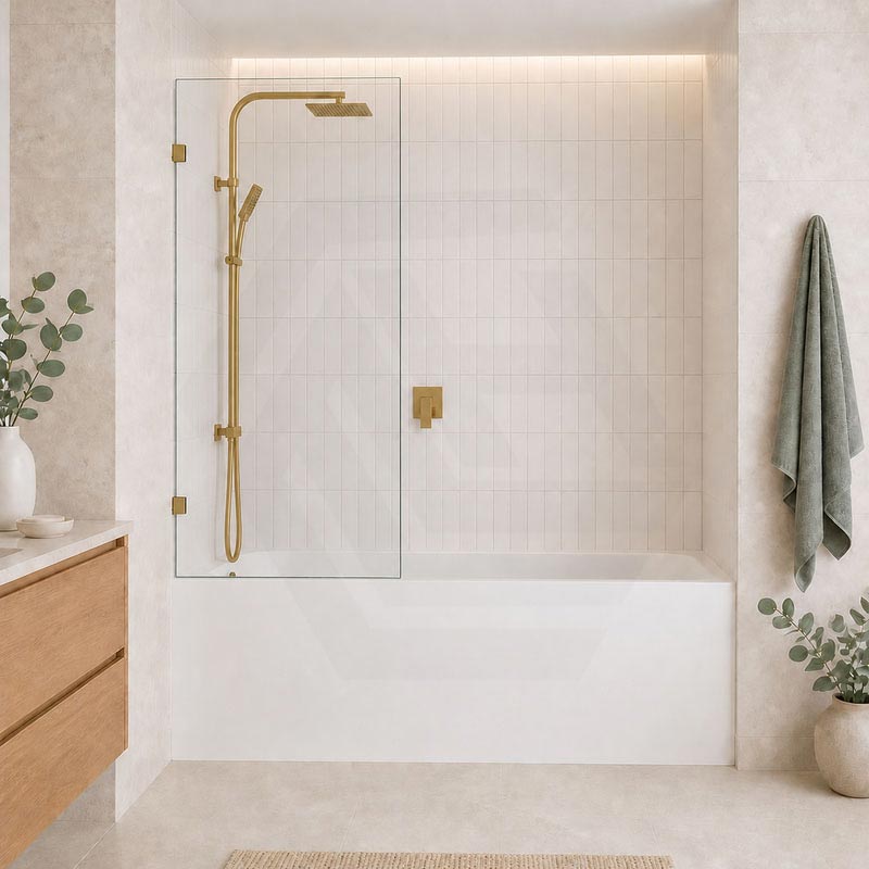 Fienza Rectangular Fixed Frameless Bathtub Screen 10mm Glass 700/800/900x1500mm - Variant Colour Fittings