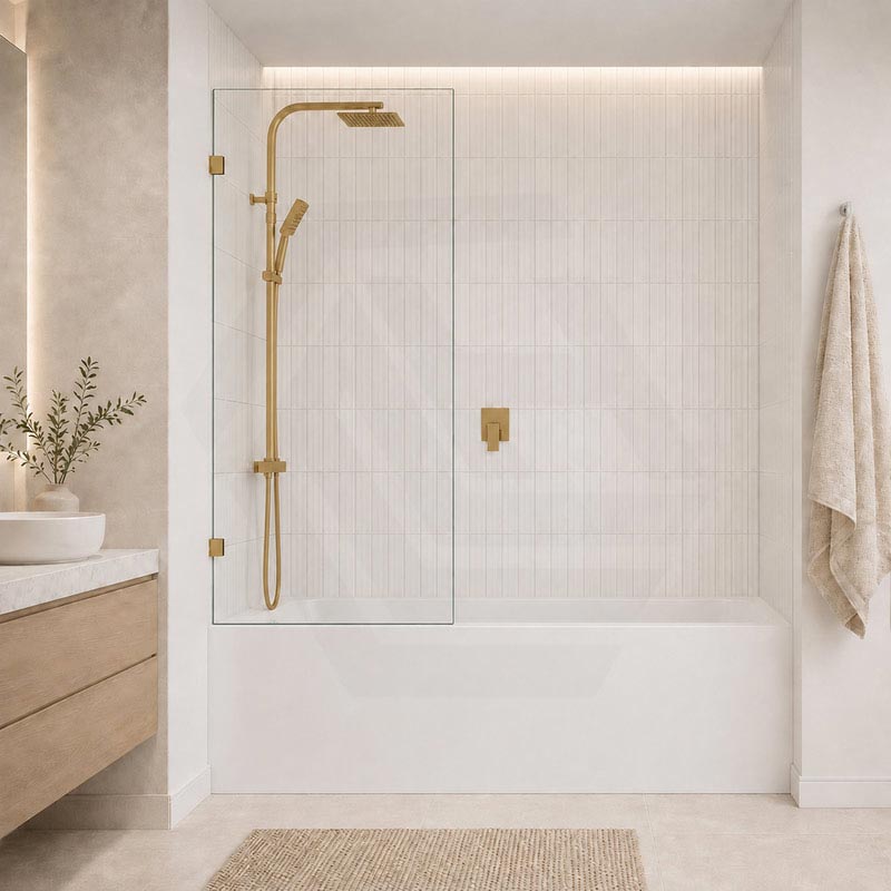 Fienza Rectangular Fixed Frameless Bathtub Screen 10mm Glass 700/800/900x1500mm - Variant Colour Fittings