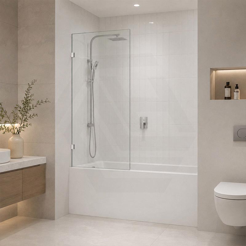 Fienza Rectangular Fixed Frameless Bathtub Screen 10mm Glass 700/800/900x1500mm - Variant Colour Fittings