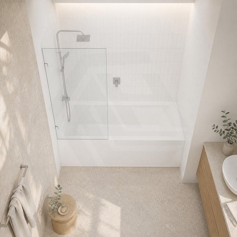 Fienza Rectangular Fixed Frameless Bathtub Screen 10mm Glass 700/800/900x1500mm - Variant Colour Fittings