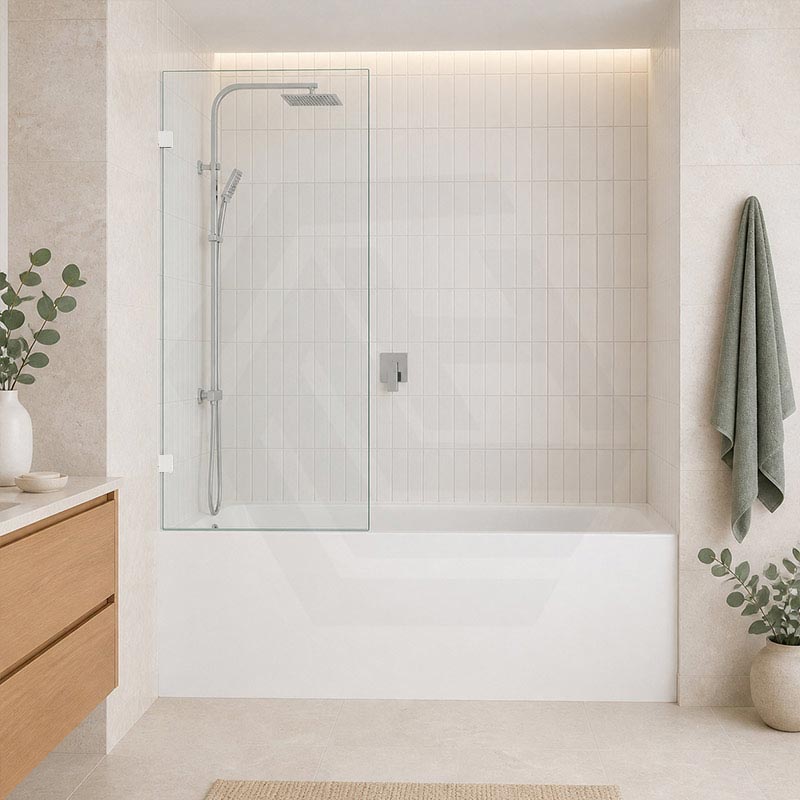 Fienza Rectangular Fixed Frameless Bathtub Screen 10mm Glass 700/800/900x1500mm - Variant Colour Fittings