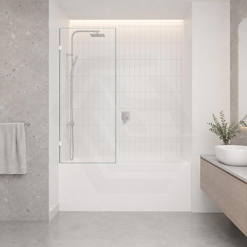 Fienza Rectangular Fixed Frameless Bathtub Screen 10mm Glass 700/800/900x1500mm - Variant Colour Fittings