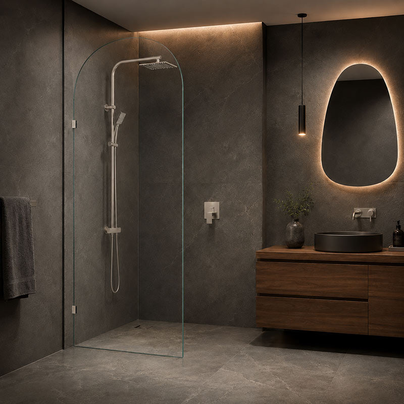 Fienza Arch Frameless Walk-in Fixed Panel 10mm Glass 700-1200x2200mm - Variant Colour Fittings