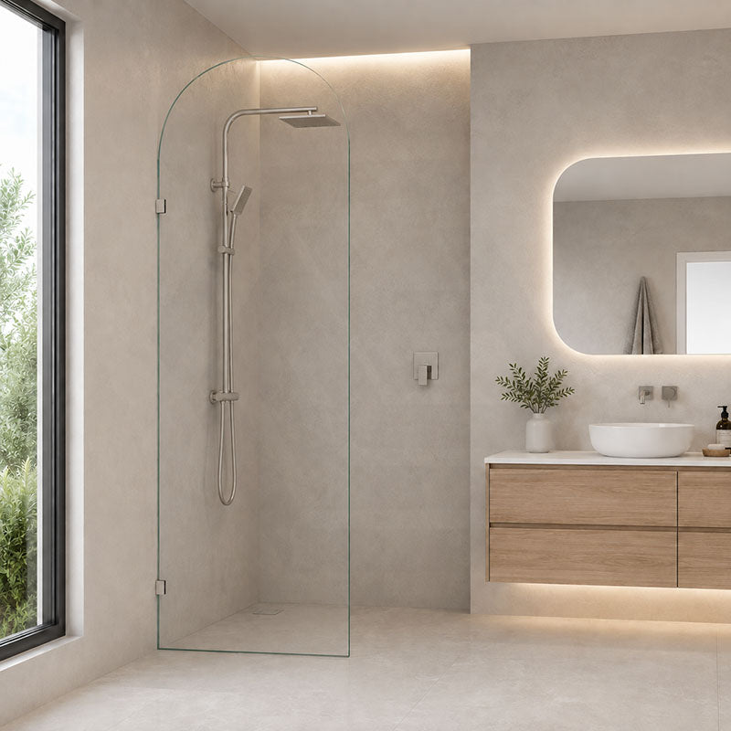 Fienza Arch Frameless Walk-in Fixed Panel 10mm Glass 700-1200x2200mm - Variant Colour Fittings