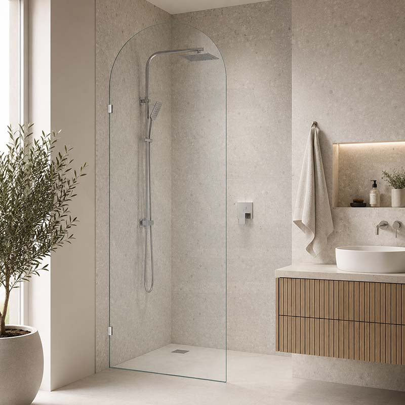 Fienza Arch Frameless Walk-in Fixed Panel 10mm Glass 700-1200x2200mm - Variant Colour Fittings