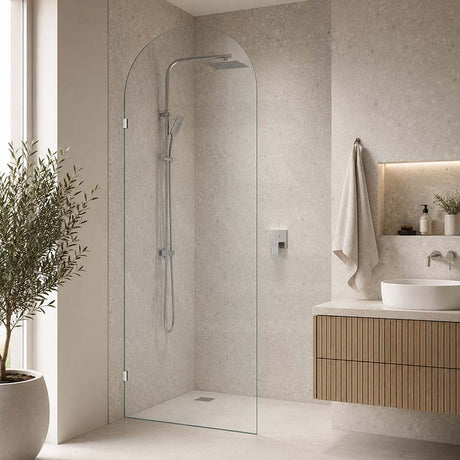 Fienza Arch Frameless Walk-in Fixed Panel 10mm Glass 700-1200x2200mm - Variant Colour Fittings