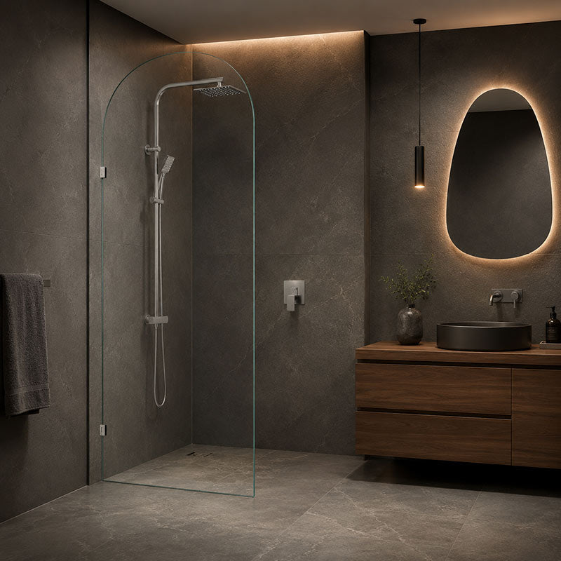 Fienza Arch Frameless Walk-in Fixed Panel 10mm Glass 700-1200x2200mm - Variant Colour Fittings