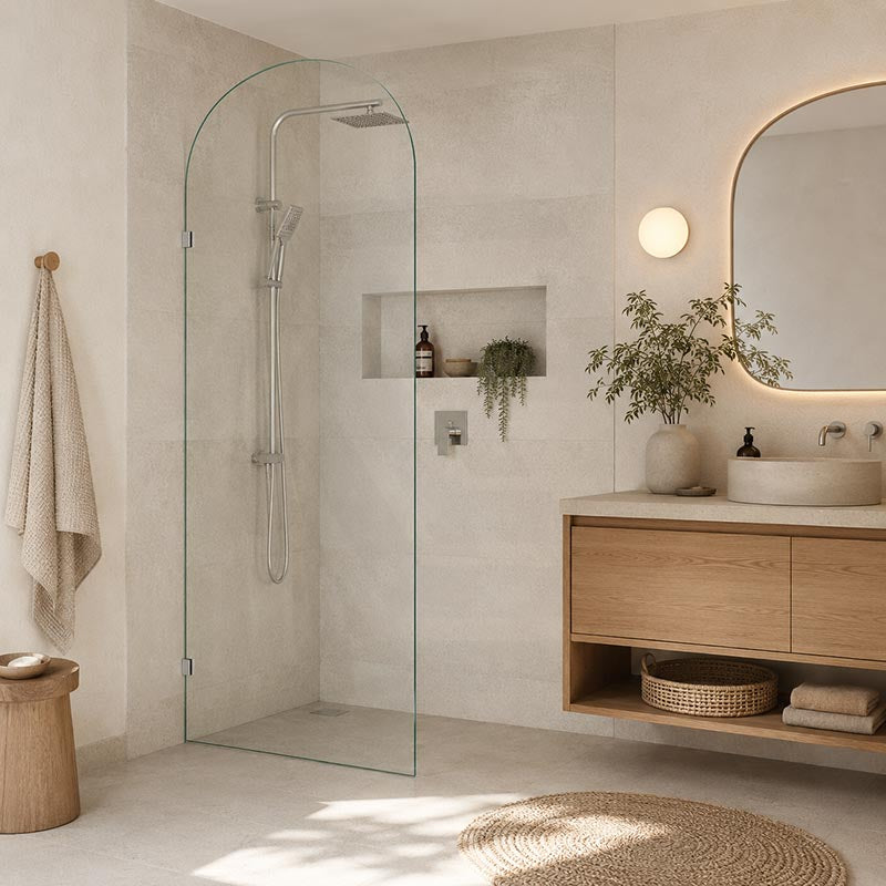 Fienza Arch Frameless Walk-in Fixed Panel 10mm Glass 700-1200x2200mm - Variant Colour Fittings