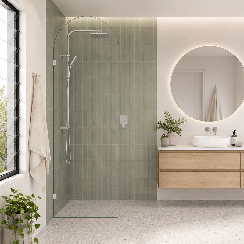 Fienza Arch Frameless Walk-in Fixed Panel 10mm Glass 700-1200x2200mm - Variant Colour Fittings