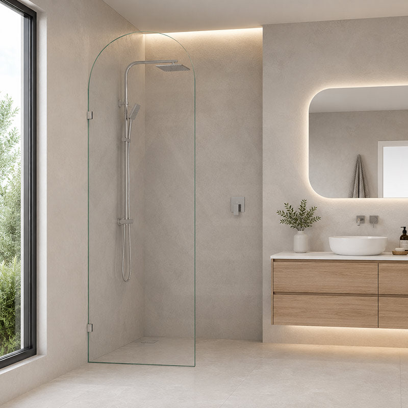 Fienza Arch Frameless Walk-in Fixed Panel 10mm Glass 700-1200x2200mm - Variant Colour Fittings