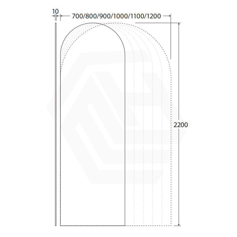 Fienza Arch Frameless Walk-in Fixed Panel 10mm Glass 700-1200x2200mm - Variant Colour Fittings