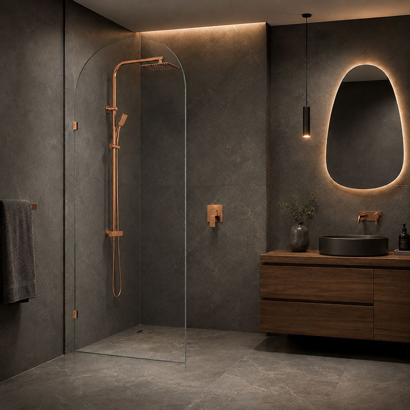 Fienza Arch Frameless Walk-in Fixed Panel 10mm Glass 700-1200x2200mm - Variant Colour Fittings