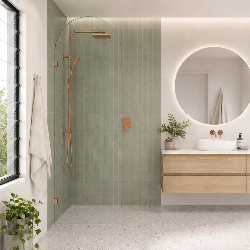 Fienza Arch Frameless Walk-in Fixed Panel 10mm Glass 700-1200x2200mm - Variant Colour Fittings