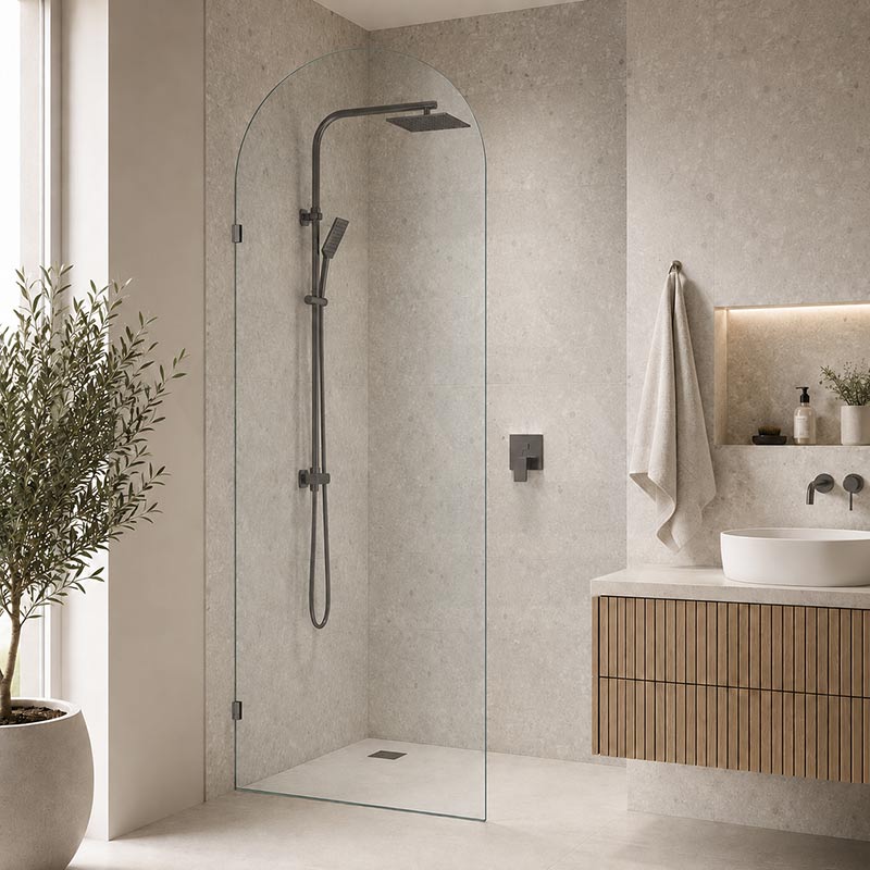 Fienza Arch Frameless Walk-in Fixed Panel 10mm Glass 700-1200x2200mm - Variant Colour Fittings