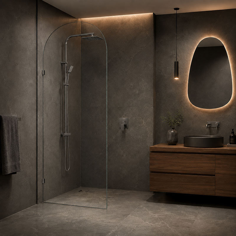 Fienza Arch Frameless Walk-in Fixed Panel 10mm Glass 700-1200x2200mm - Variant Colour Fittings