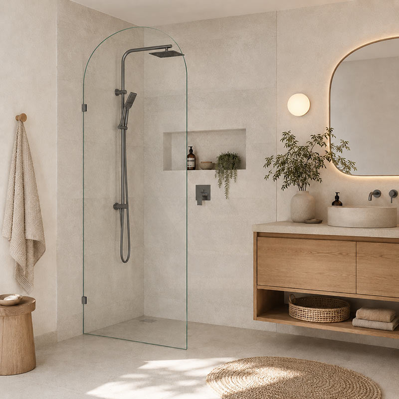 Fienza Arch Frameless Walk-in Fixed Panel 10mm Glass 700-1200x2200mm - Variant Colour Fittings