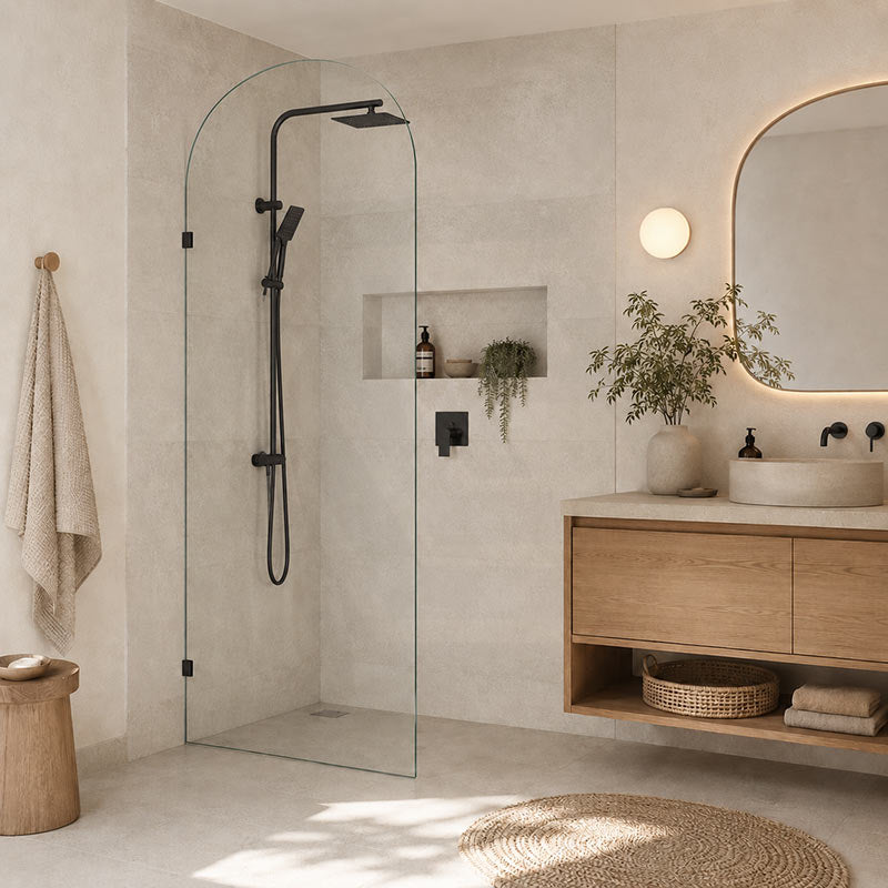Fienza Arch Frameless Walk-in Fixed Panel 10mm Glass 700-1200x2200mm - Variant Colour Fittings