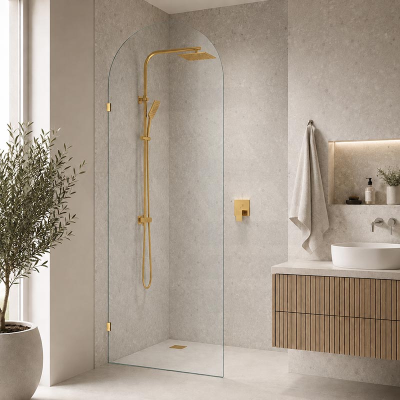 Fienza Arch Frameless Walk-in Fixed Panel 10mm Glass 700-1200x2200mm - Variant Colour Fittings