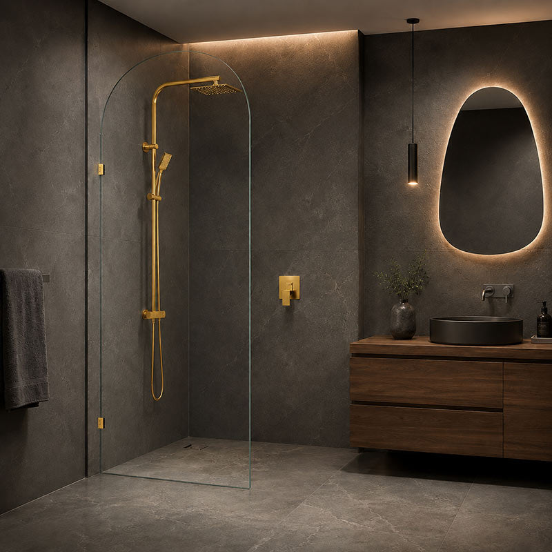 Fienza Arch Frameless Walk-in Fixed Panel 10mm Glass 700-1200x2200mm - Variant Colour Fittings