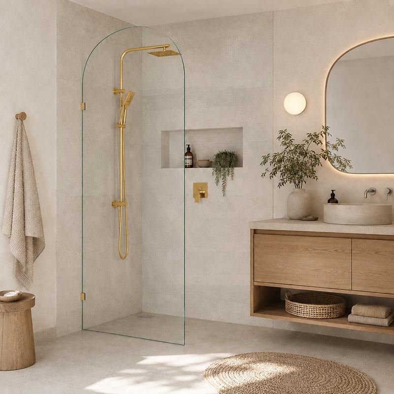 Fienza Arch Frameless Walk-in Fixed Panel 10mm Glass 700-1200x2200mm - Variant Colour Fittings