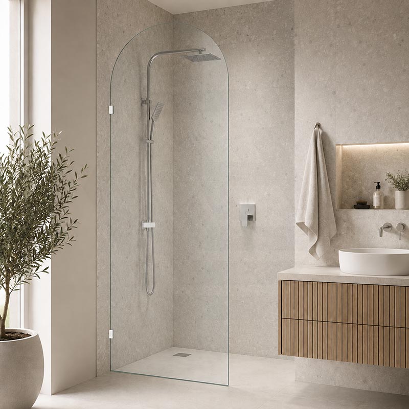 Fienza Arch Frameless Walk-in Fixed Panel 10mm Glass 700-1200x2200mm - Variant Colour Fittings