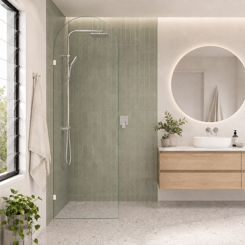 Fienza Arch Frameless Walk-in Fixed Panel 10mm Glass 700-1200x2200mm - Variant Colour Fittings