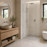Fienza Curved Edge Frameless Walk-in Fixed Panel 10mm Glass 700-1200x2050mm - Variant Colour Fittings