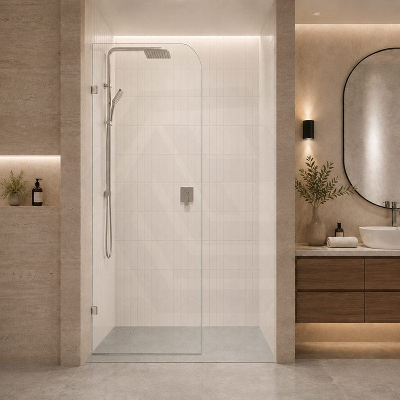 Fienza Curved Edge Frameless Walk-in Fixed Panel 10mm Glass 700-1200x2050mm - Variant Colour Fittings
