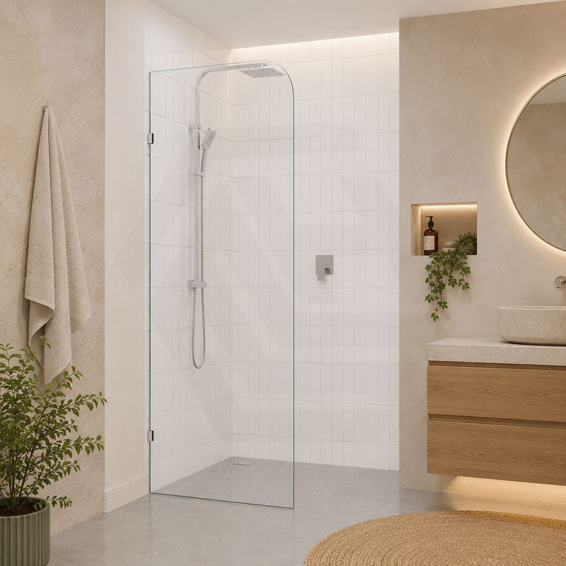 Fienza Curved Edge Frameless Walk-in Fixed Panel 10mm Glass 700-1200x2050mm - Variant Colour Fittings