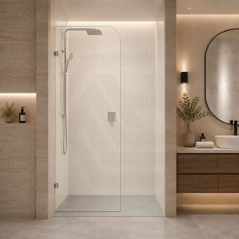 Fienza Curved Edge Frameless Walk-in Fixed Panel 10mm Glass 700-1200x2050mm - Variant Colour Fittings