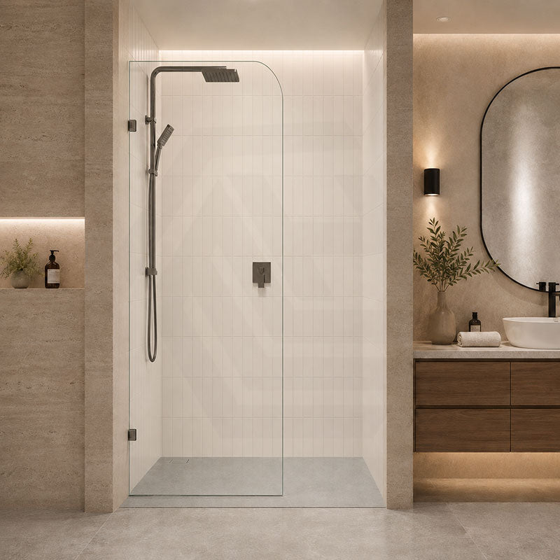 Fienza Curved Edge Frameless Walk-in Fixed Panel 10mm Glass 700-1200x2050mm - Variant Colour Fittings