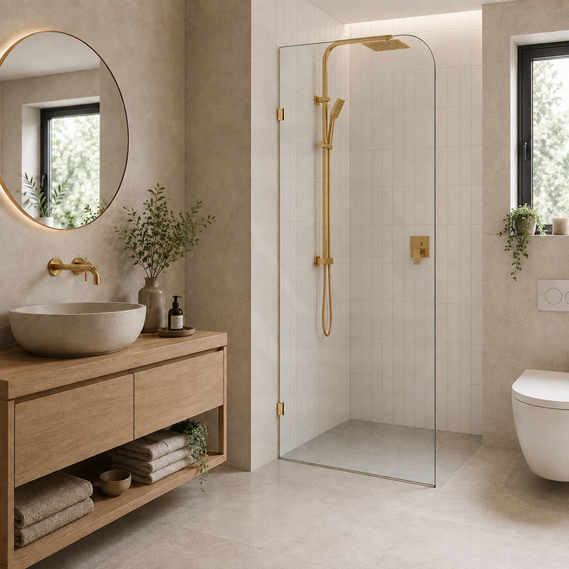 Fienza Curved Edge Frameless Walk-in Fixed Panel 10mm Glass 700-1200x2050mm - Variant Colour Fittings