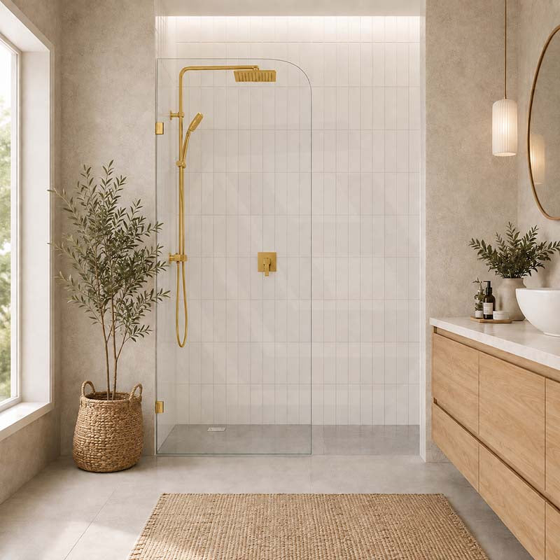 Fienza Curved Edge Frameless Walk-in Fixed Panel 10mm Glass 700-1200x2050mm - Variant Colour Fittings