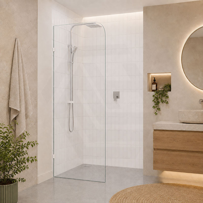 Fienza Curved Edge Frameless Walk-in Fixed Panel 10mm Glass 700-1200x2050mm - Variant Colour Fittings