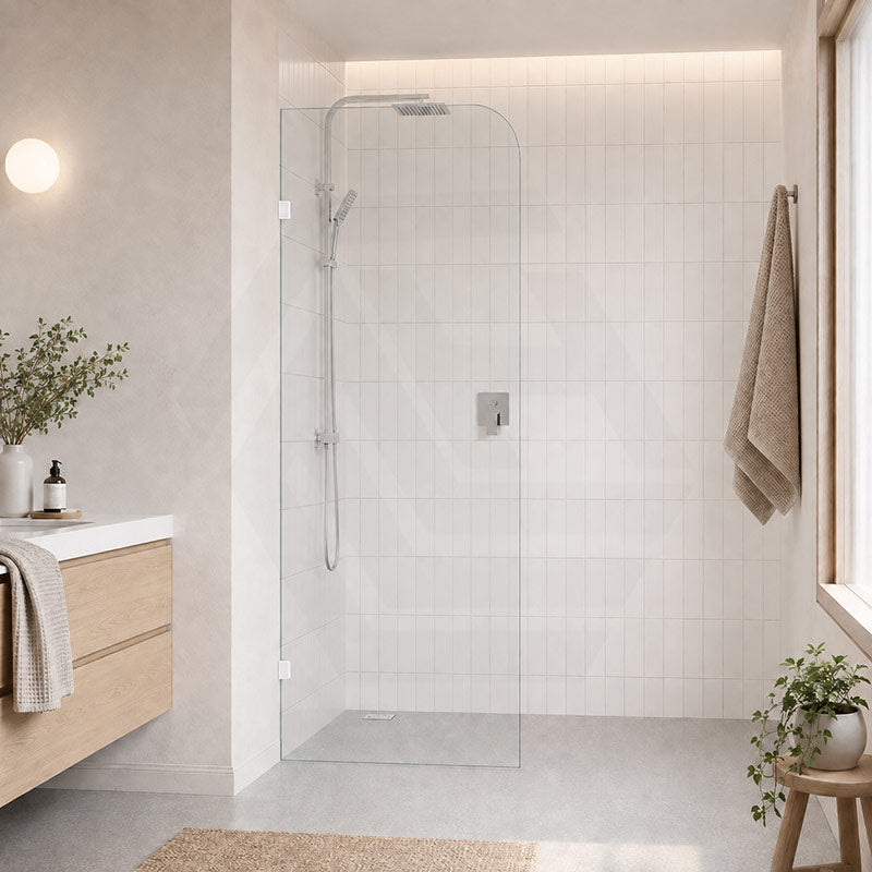 Fienza Curved Edge Frameless Walk-in Fixed Panel 10mm Glass 700-1200x2050mm - Variant Colour Fittings