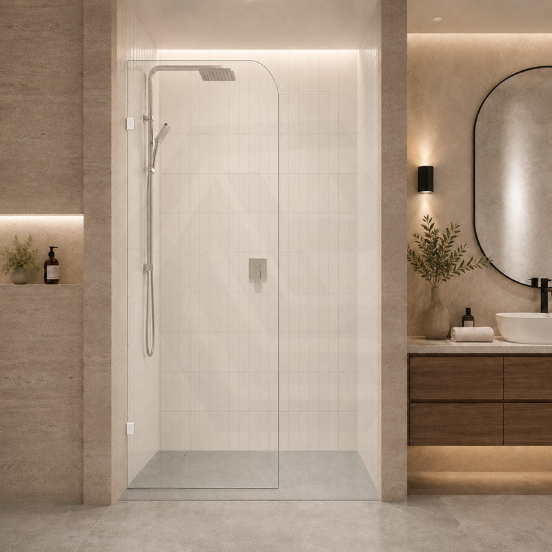 Fienza Curved Edge Frameless Walk-in Fixed Panel 10mm Glass 700-1200x2050mm - Variant Colour Fittings