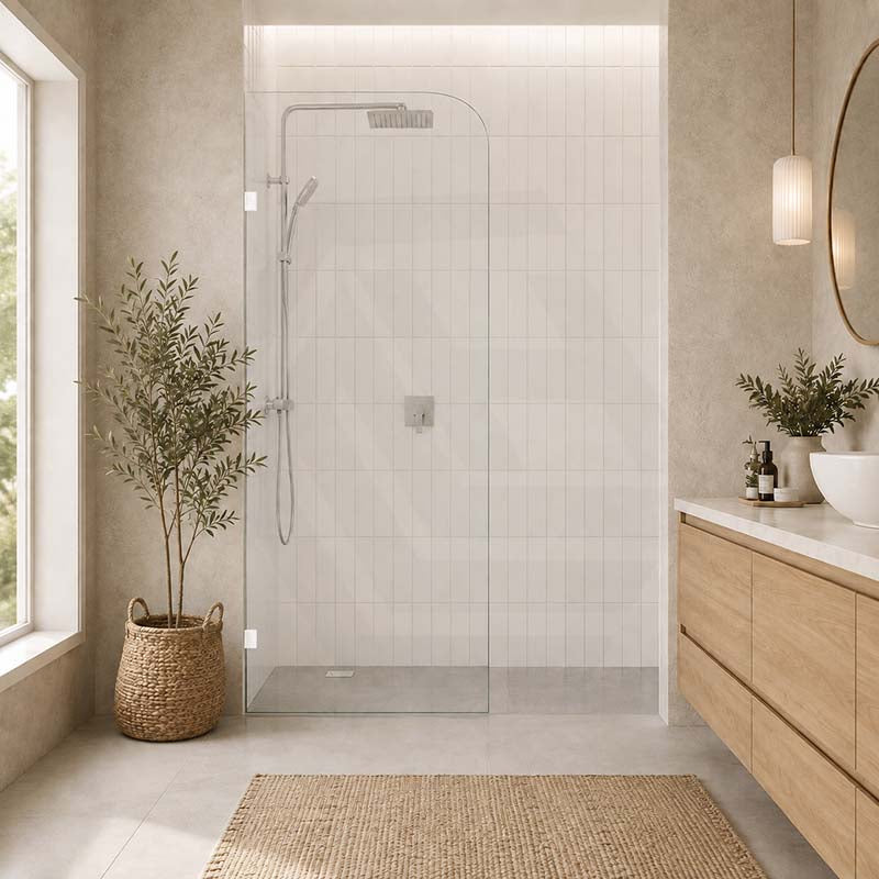 Fienza Curved Edge Frameless Walk-in Fixed Panel 10mm Glass 700-1200x2050mm - Variant Colour Fittings
