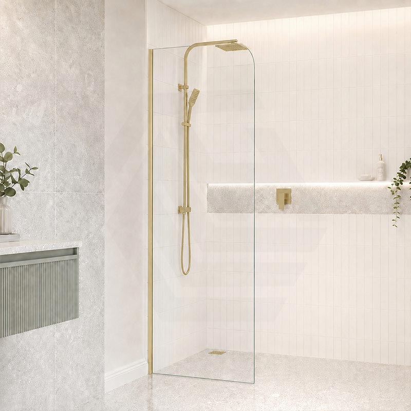 Fienza Curved Edge Frameless Fixed Panel with Channel 10mm Glass 700-1200x2050mm - Variant Colour Fittings