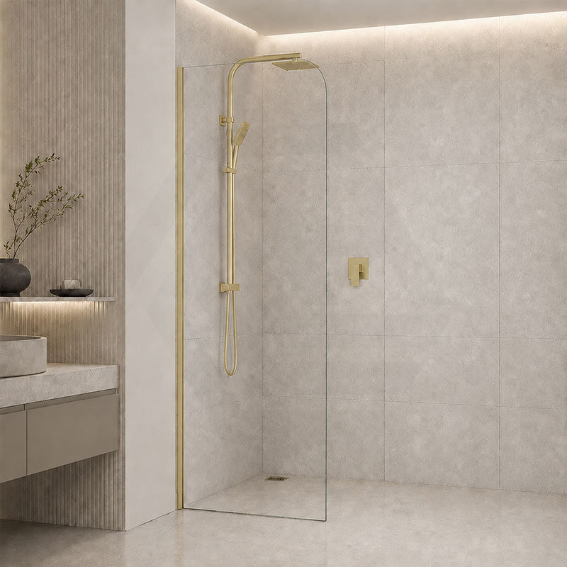 Fienza Curved Edge Frameless Fixed Panel with Channel 10mm Glass 700-1200x2050mm - Variant Colour Fittings