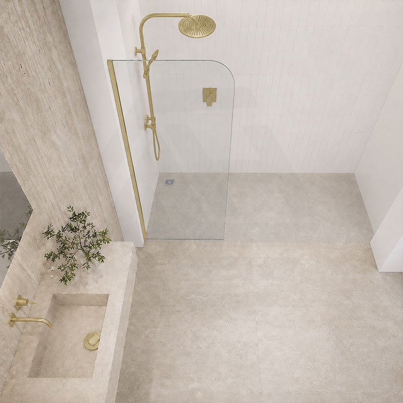Fienza Curved Edge Frameless Fixed Panel with Channel 10mm Glass 700-1200x2050mm - Variant Colour Fittings