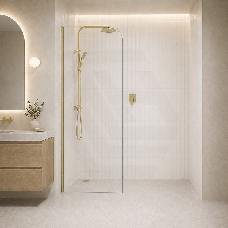 Fienza Curved Edge Frameless Fixed Panel with Channel 10mm Glass 700-1200x2050mm - Variant Colour Fittings