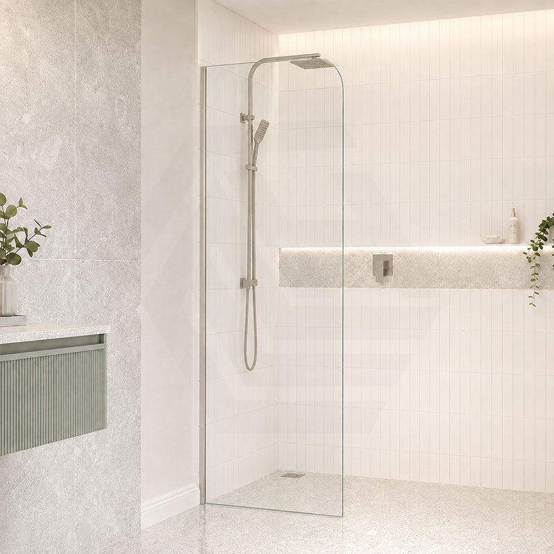 Fienza Curved Edge Frameless Fixed Panel with Channel 10mm Glass 700-1200x2050mm - Variant Colour Fittings