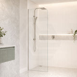 Fienza Curved Edge Frameless Fixed Panel with Channel 10mm Glass 700-1200x2050mm - Variant Colour Fittings