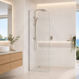 Fienza Curved Edge Frameless Fixed Panel with Channel 10mm Glass 700-1200x2050mm - Variant Colour Fittings