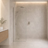 Fienza Curved Edge Frameless Fixed Panel with Channel 10mm Glass 700-1200x2050mm - Variant Colour Fittings